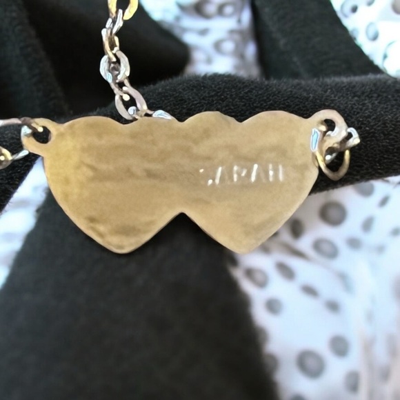 Double Heart "Sarah" Engraved Silver Tone Necklace - Picture 2 of 3